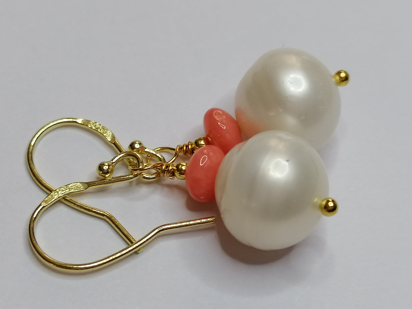 24ct Gold Vermeil 925 Sterling silver Cultured Freshwater Baroque Pearl Earrings with Pink Coral 950