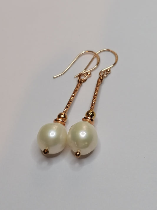 24ct Rose Gold Vermeil 925 Sterling silver Cultured Freshwater Pearl Drop Earrings 581