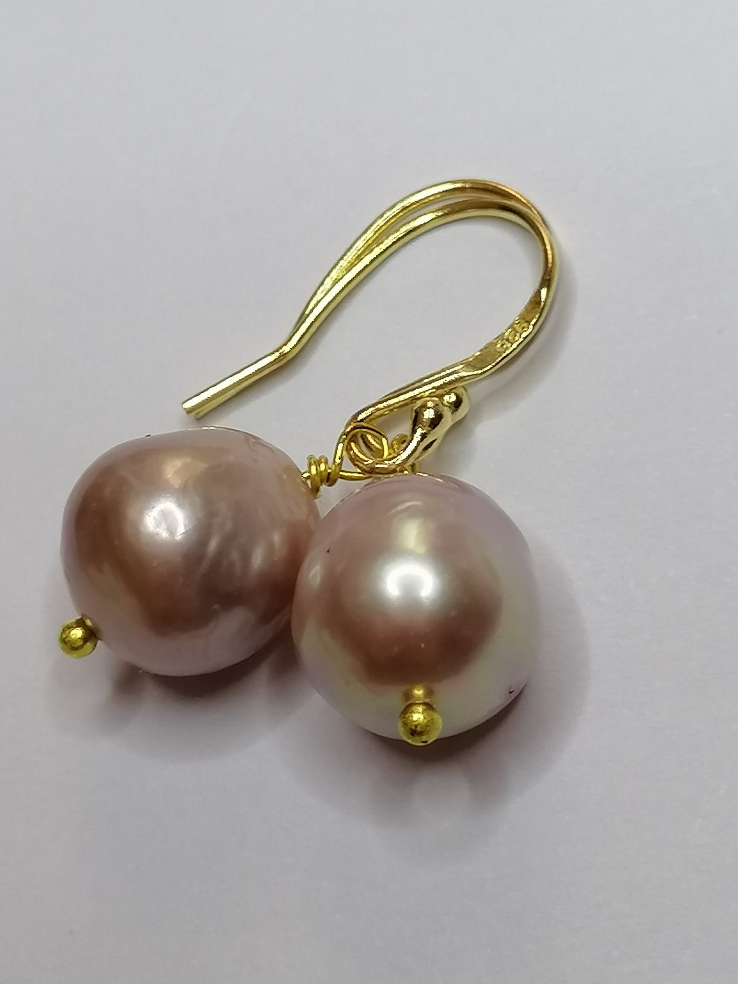 24ct Gold Vermeil 925 Sterling silver Cultured Freshwater Kasumi Pearl Earrings 487