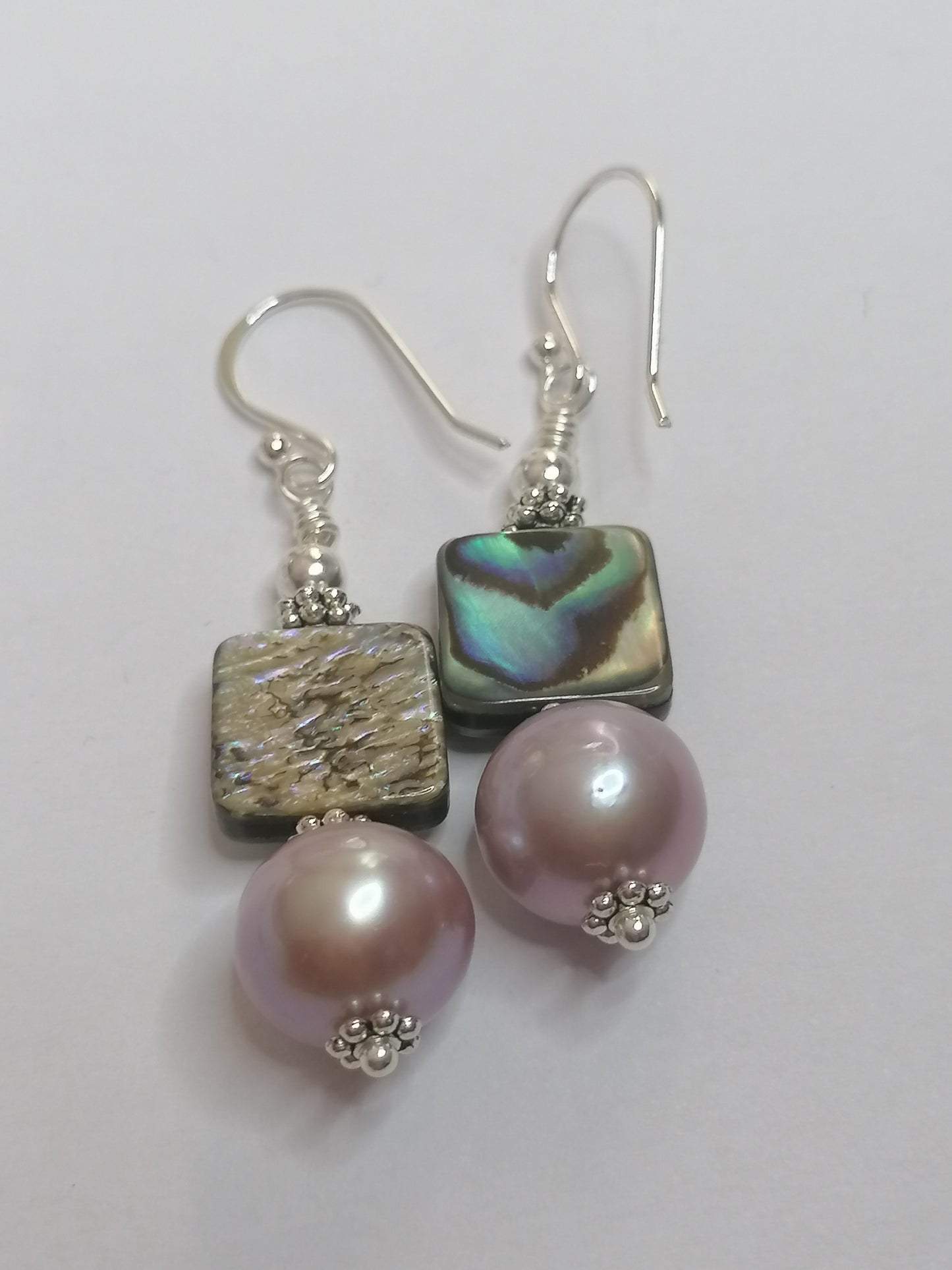 925 Sterling Silver Cultured Edison Pearl & Abalone Paua Shell Earrings 930