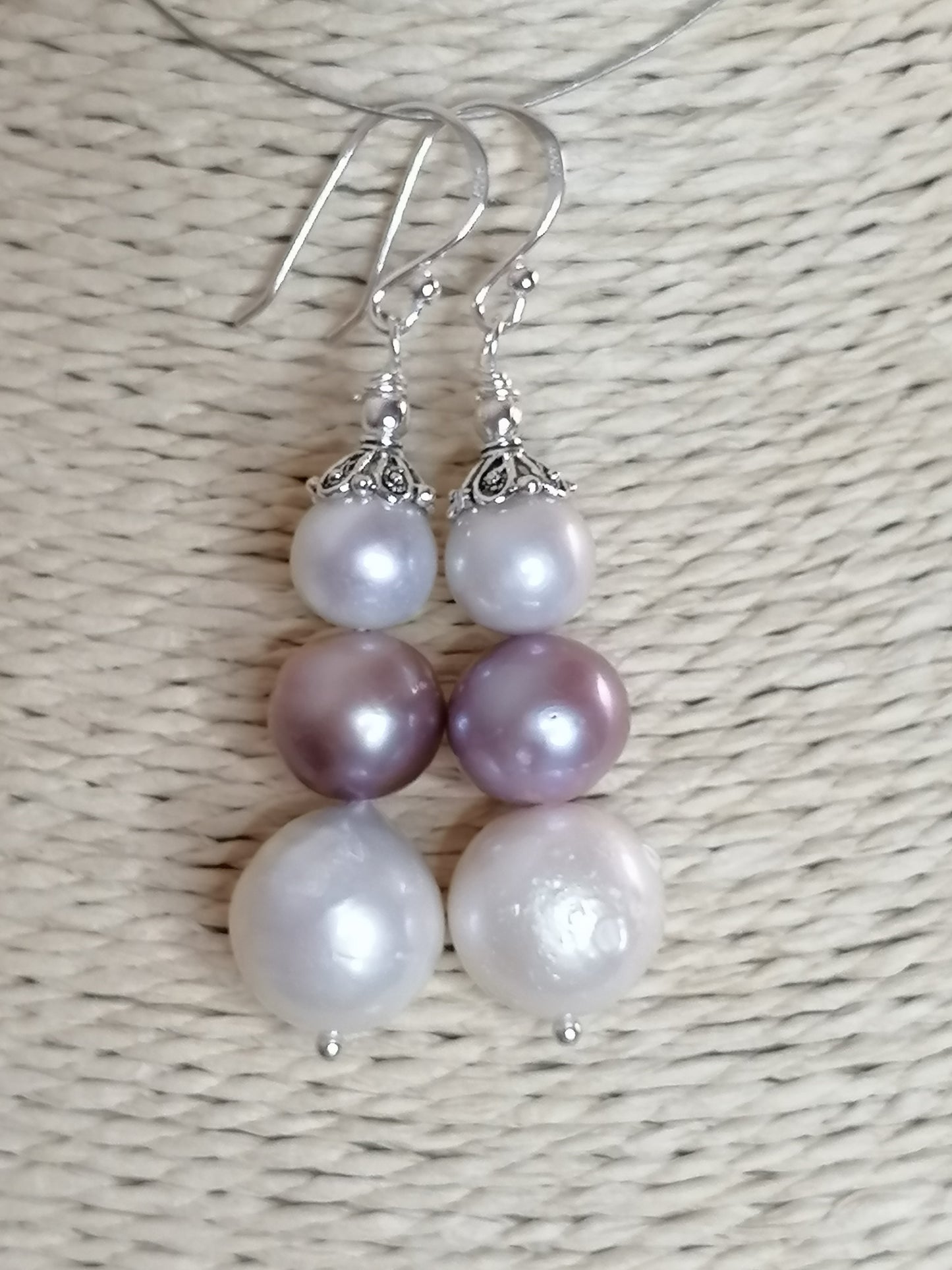 925 Sterling Silver Cultured Pearl Earrings Graduated 905