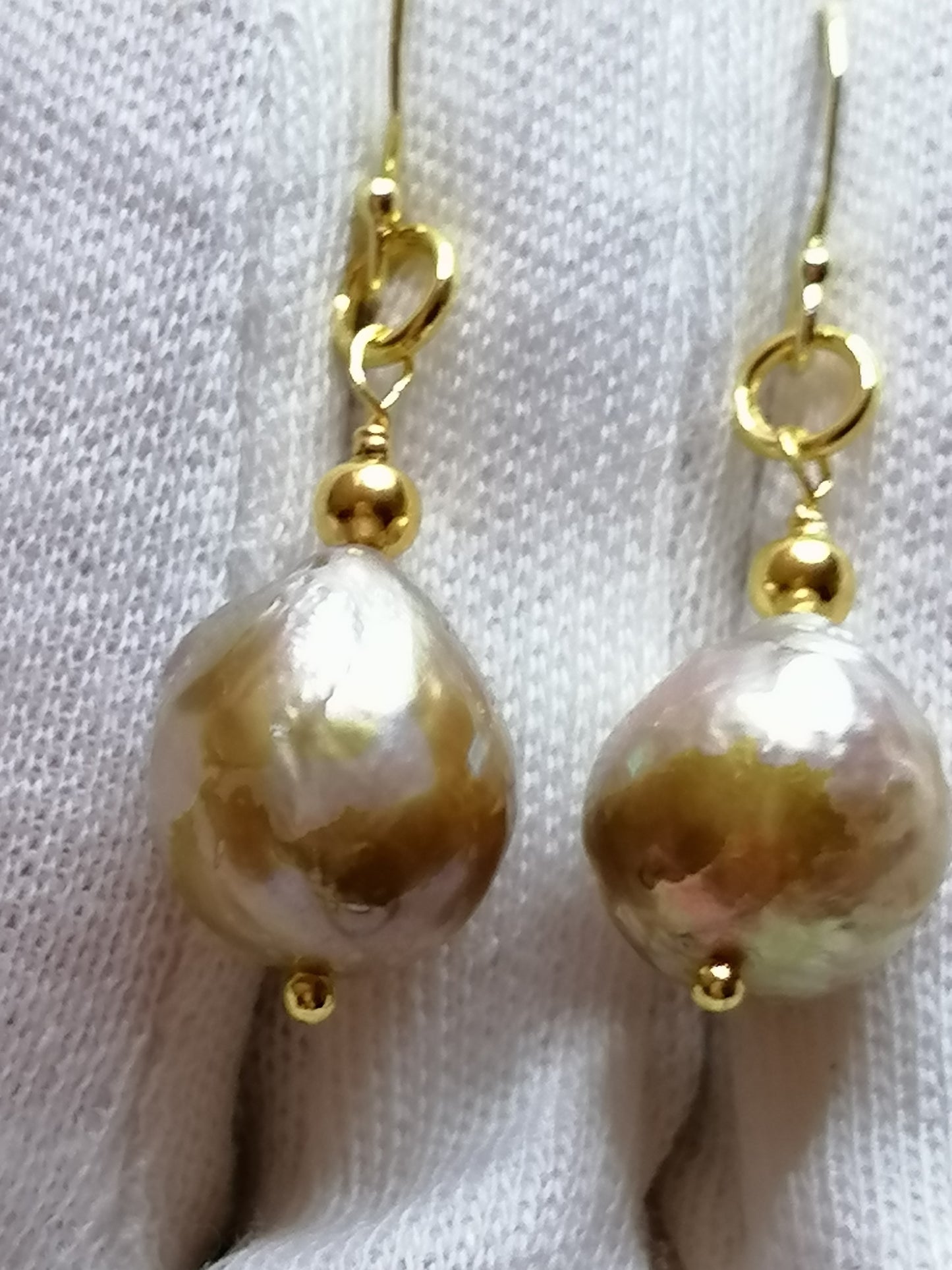 24ct Gold Vermeil 925 Sterling silver Cultured Freshwater Kasumi Pearl earrings 785