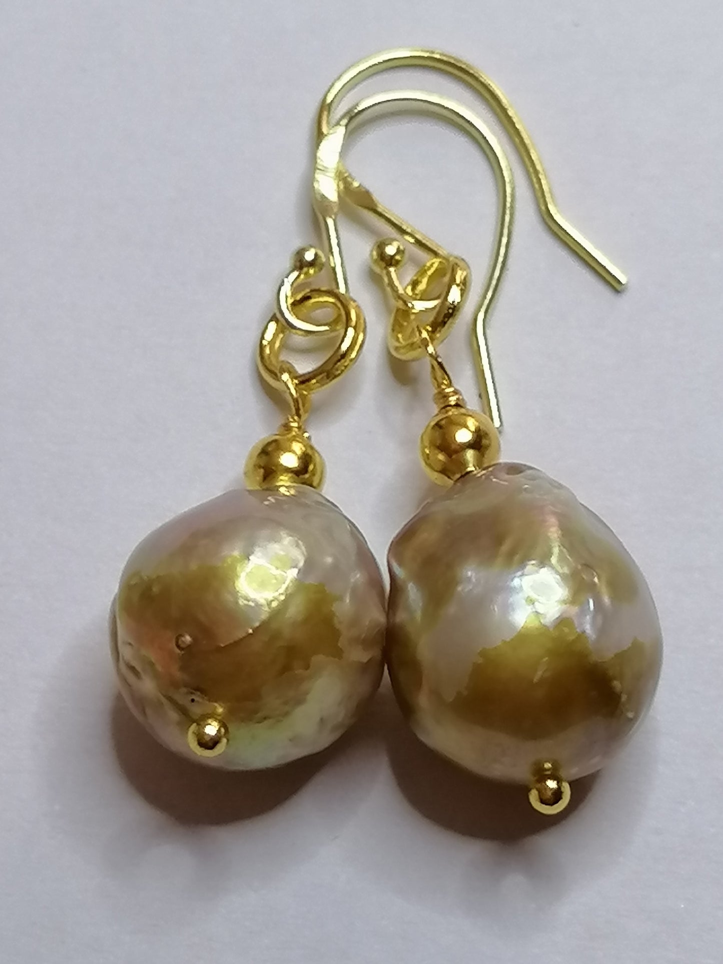 24ct Gold Vermeil 925 Sterling silver Cultured Freshwater Kasumi Pearl earrings 785