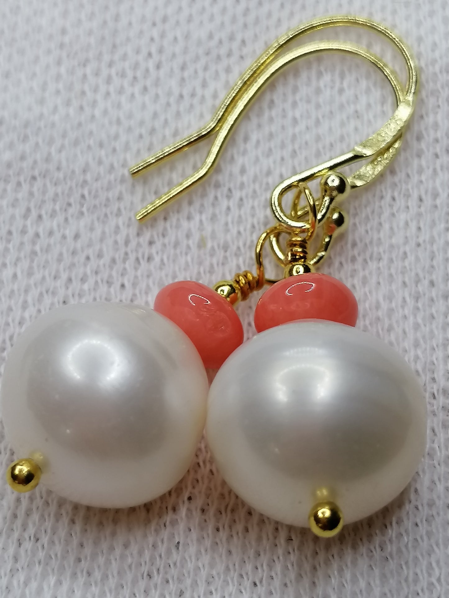 24ct Gold Vermeil 925 Sterling silver Cultured Freshwater Baroque Pearl Earrings with Pink Coral 950