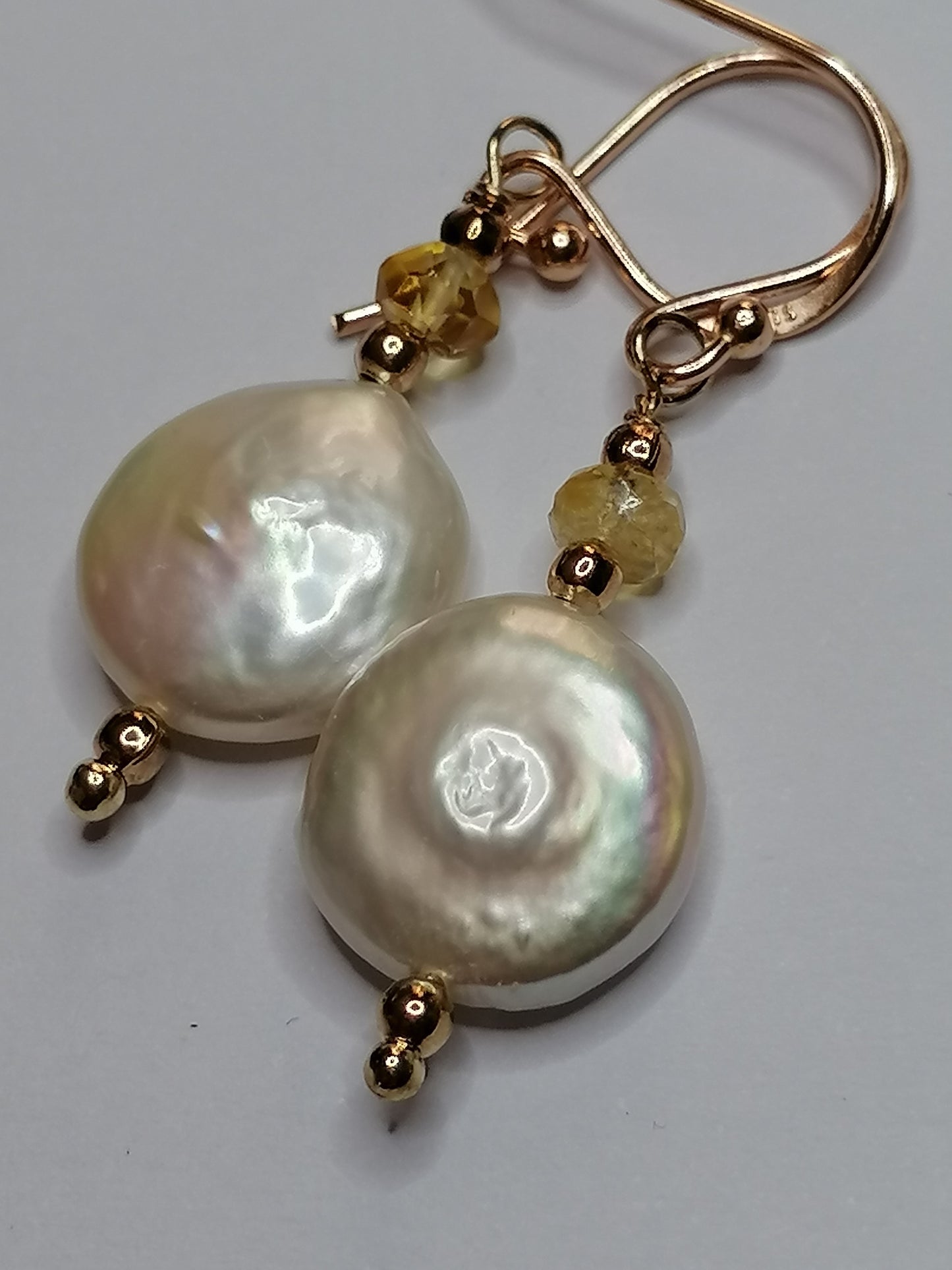 24ct Rose Gold Vermeil 925 Sterling silver Cultured Freshwater Coin Pearl Earrings with Citrine Gemstone 955