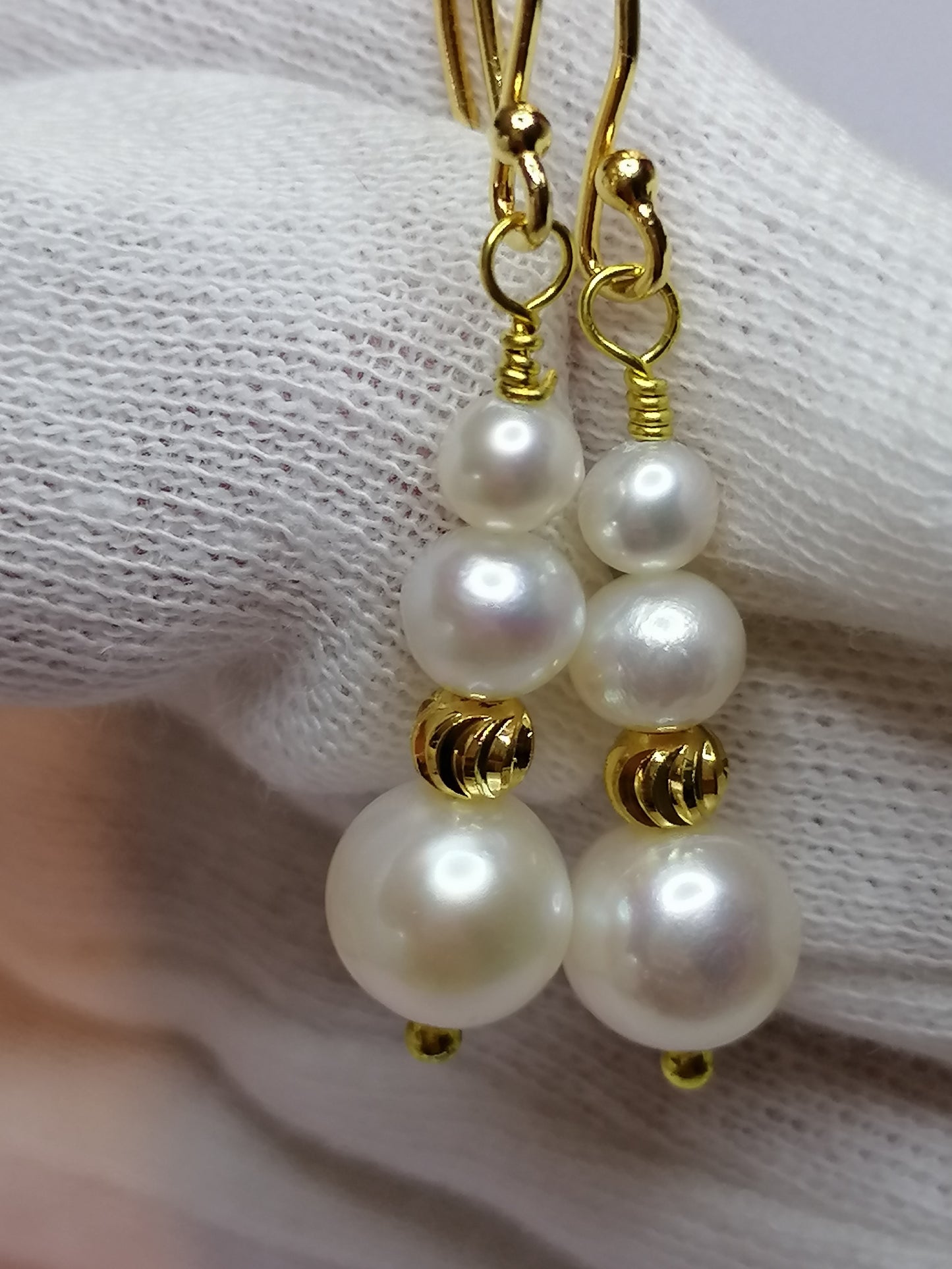 24ct Gold Vermeil 925 Sterling silver Cultured Freshwater Pearl Earrings Graduated 527