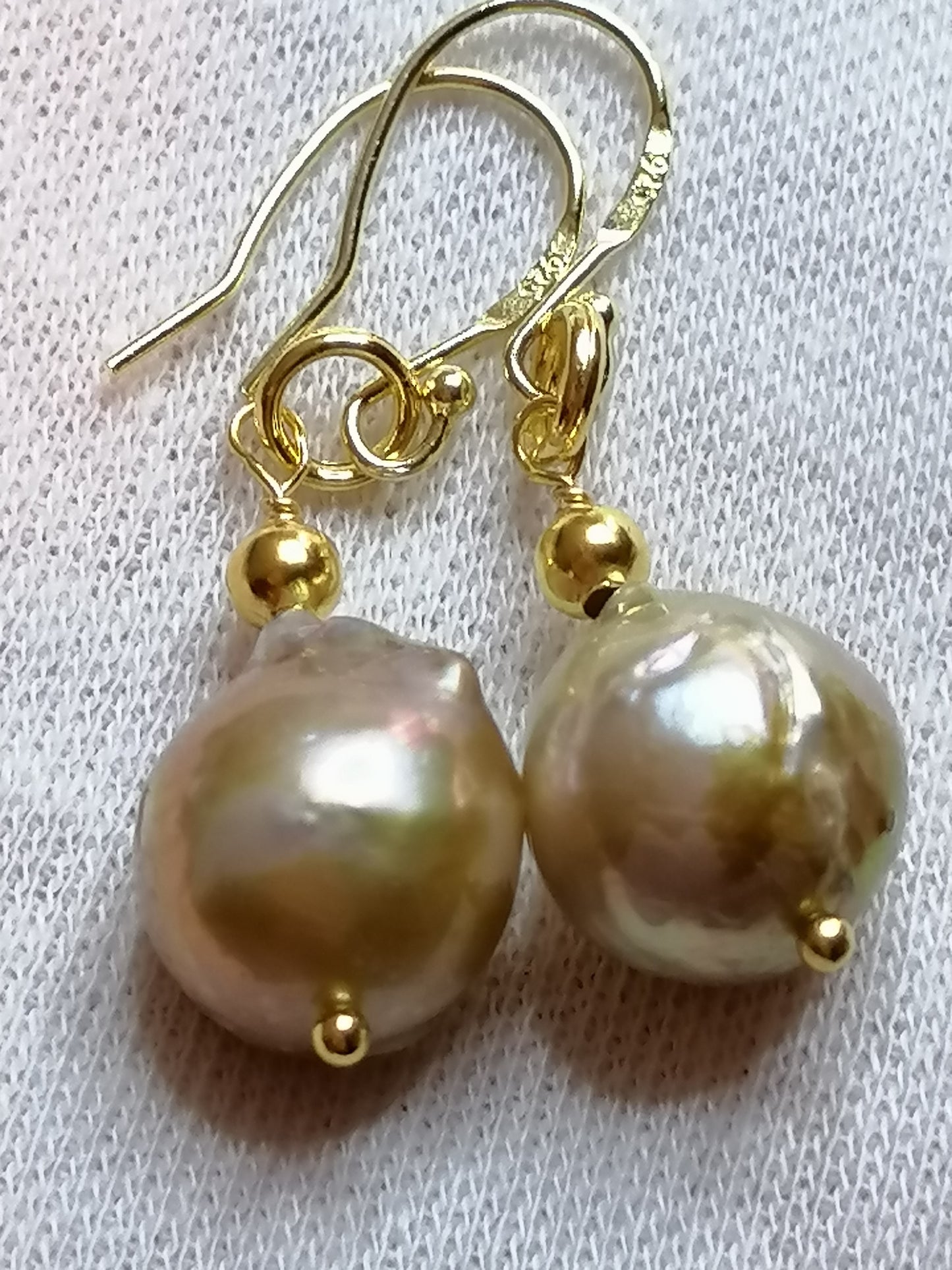 24ct Gold Vermeil 925 Sterling silver Cultured Freshwater Kasumi Pearl earrings 785