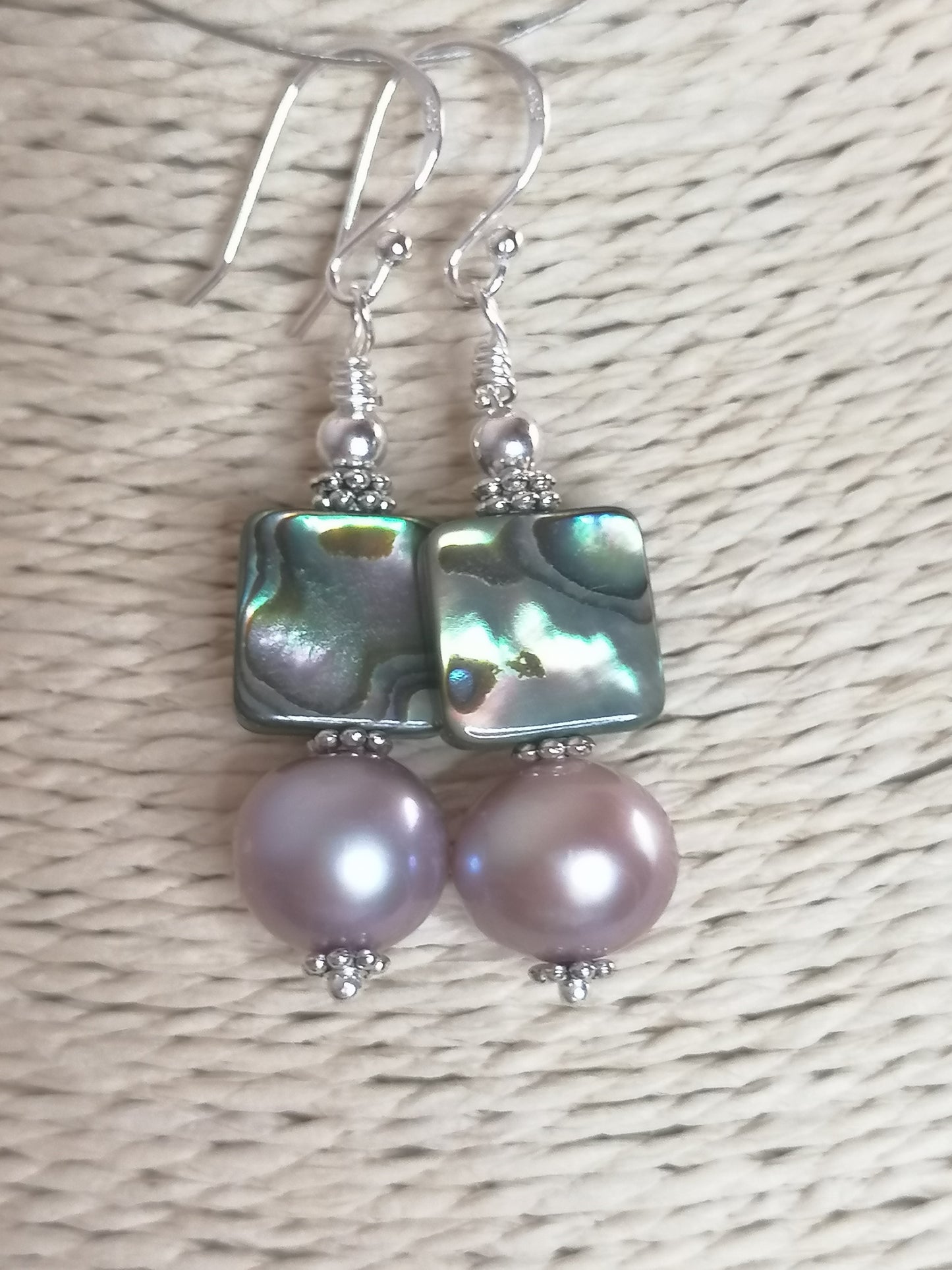 925 Sterling Silver Cultured Edison Pearl & Abalone Paua Shell Earrings 930