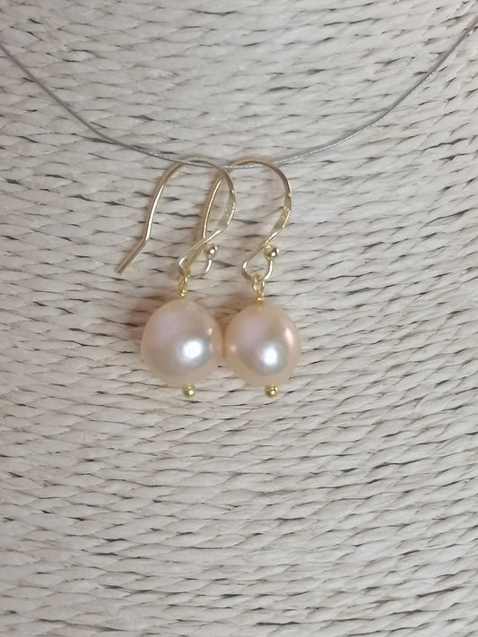 24ct Gold Vermeil 925 Sterling silver Cultured Freshwater Kasumi Pearl Earrings 464