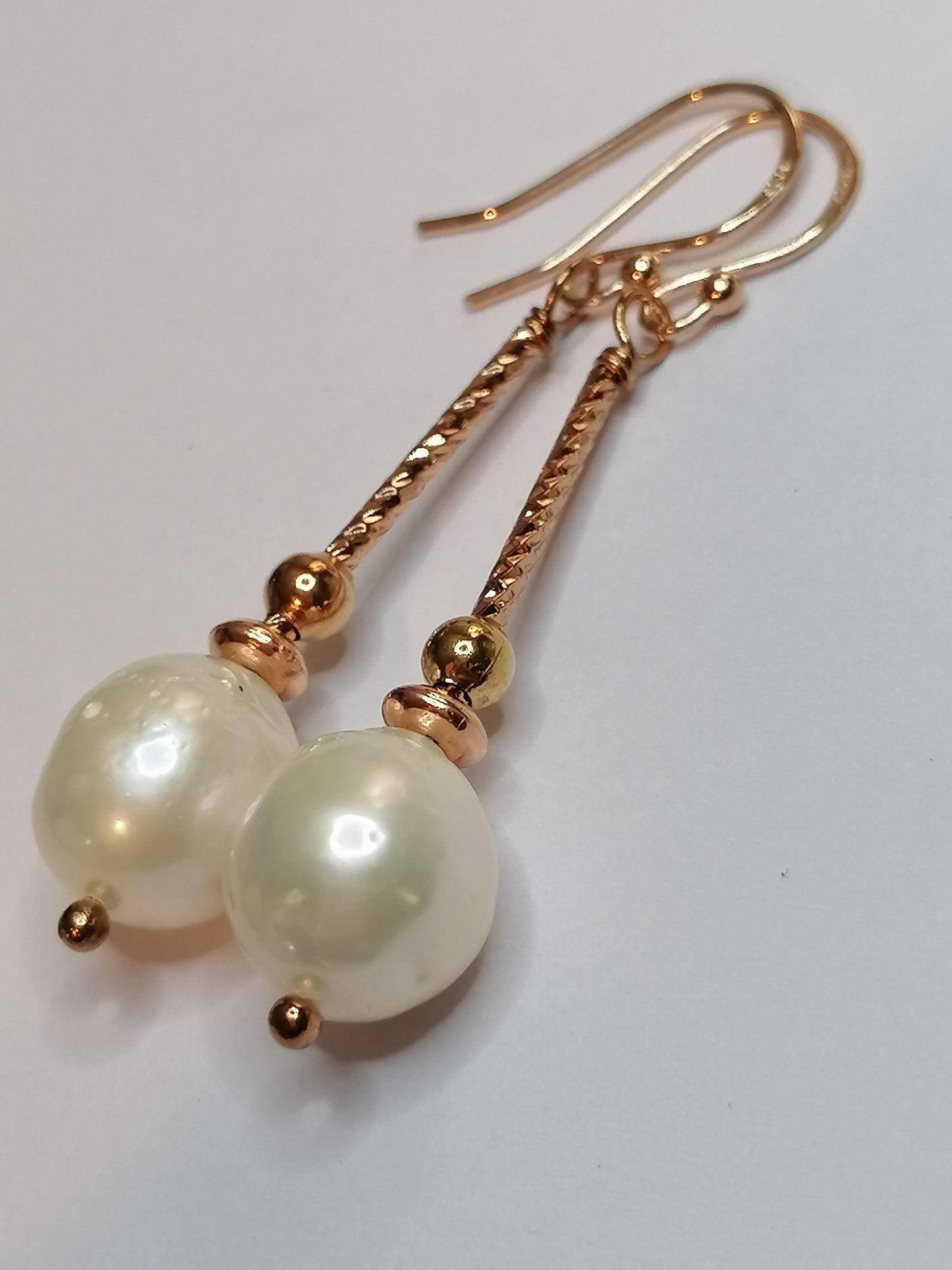 24ct Rose Gold Vermeil 925 Sterling silver Cultured Freshwater Pearl Drop Earrings 581