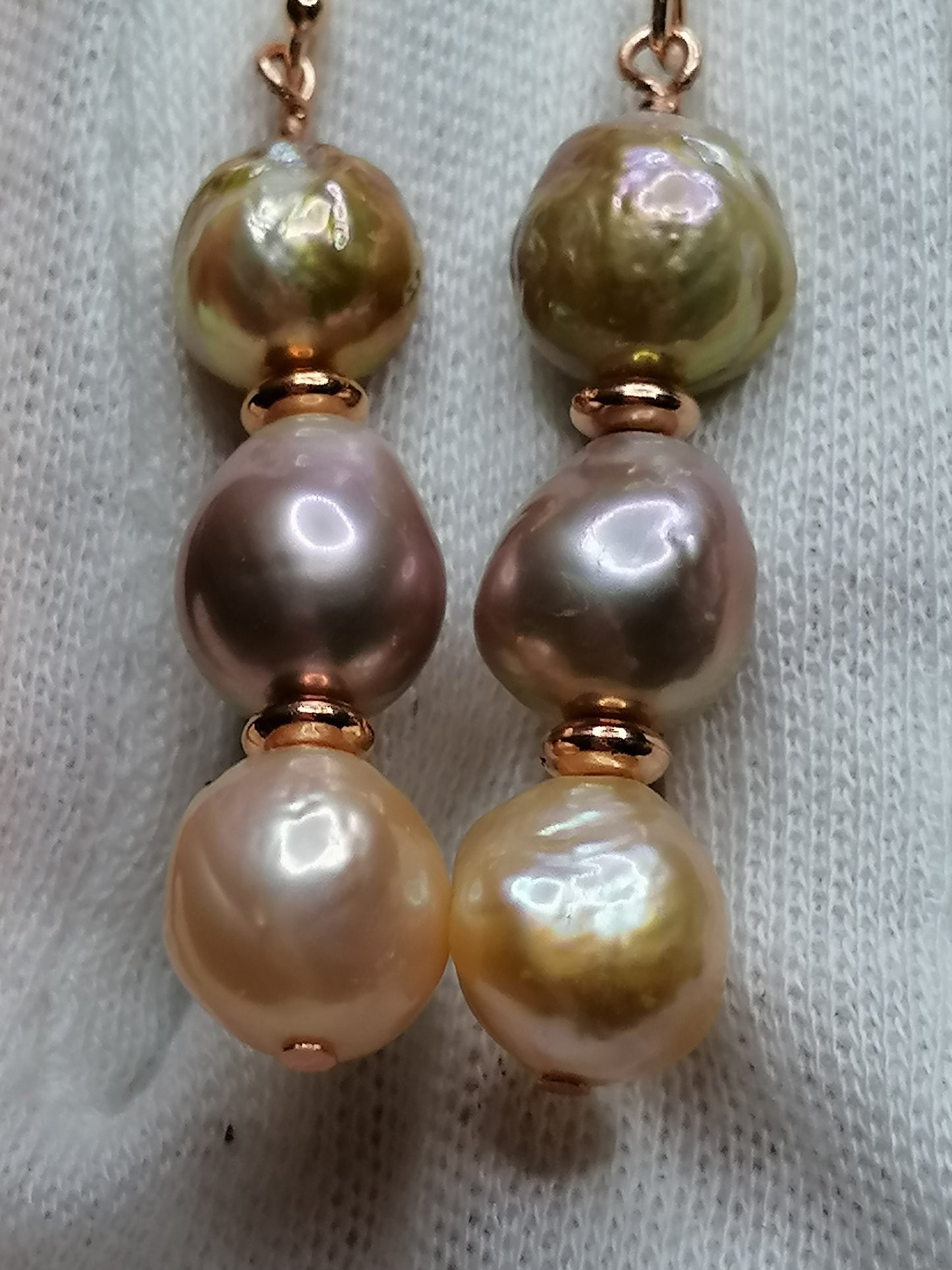 24ct Rose Gold Vermeil 925 Sterling silver Cultured Freshwater Kasumi Pearl Stack Earrings 998