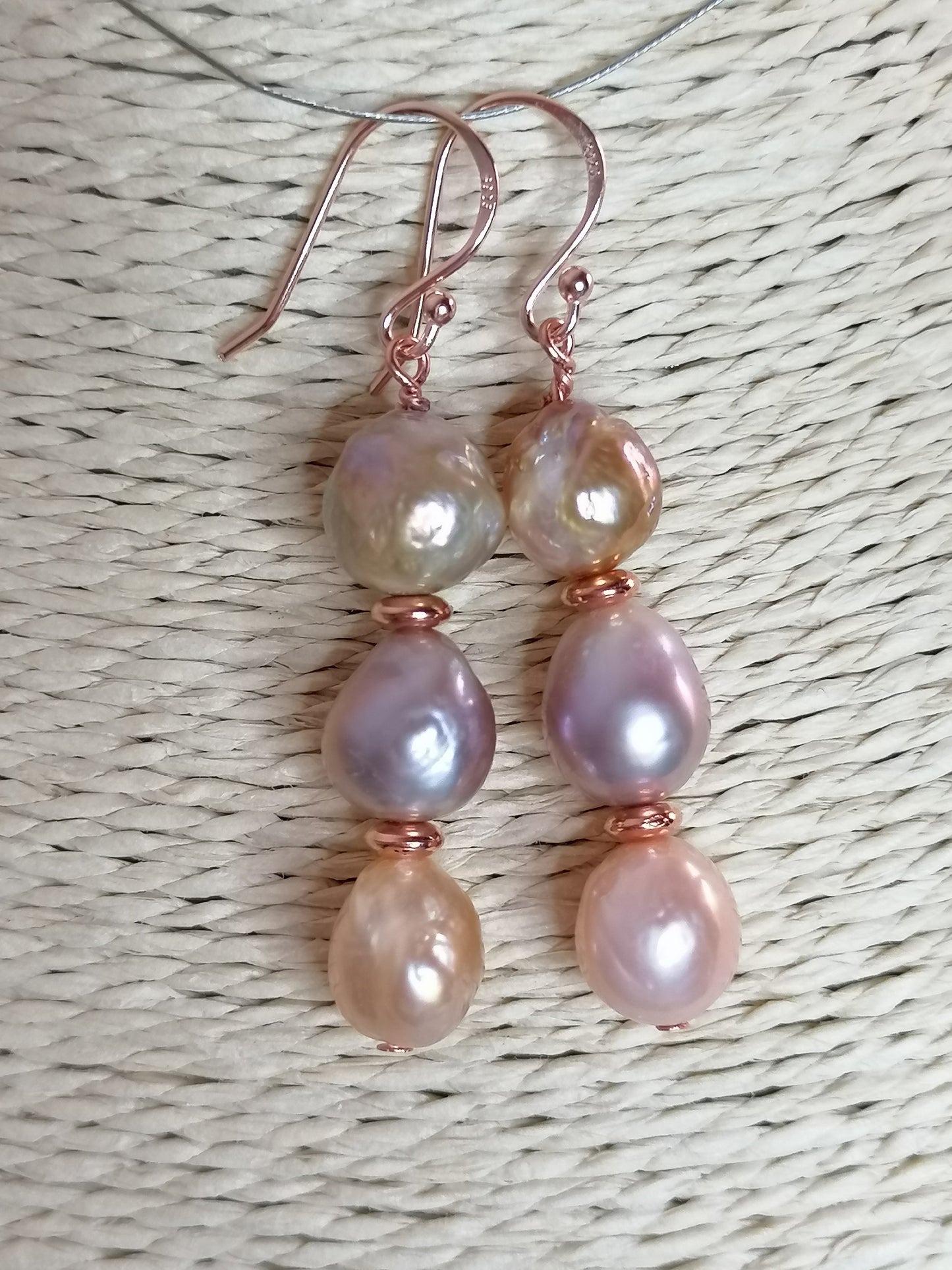 24ct Rose Gold Vermeil 925 Sterling silver Cultured Freshwater Kasumi Pearl Stack Earrings 998