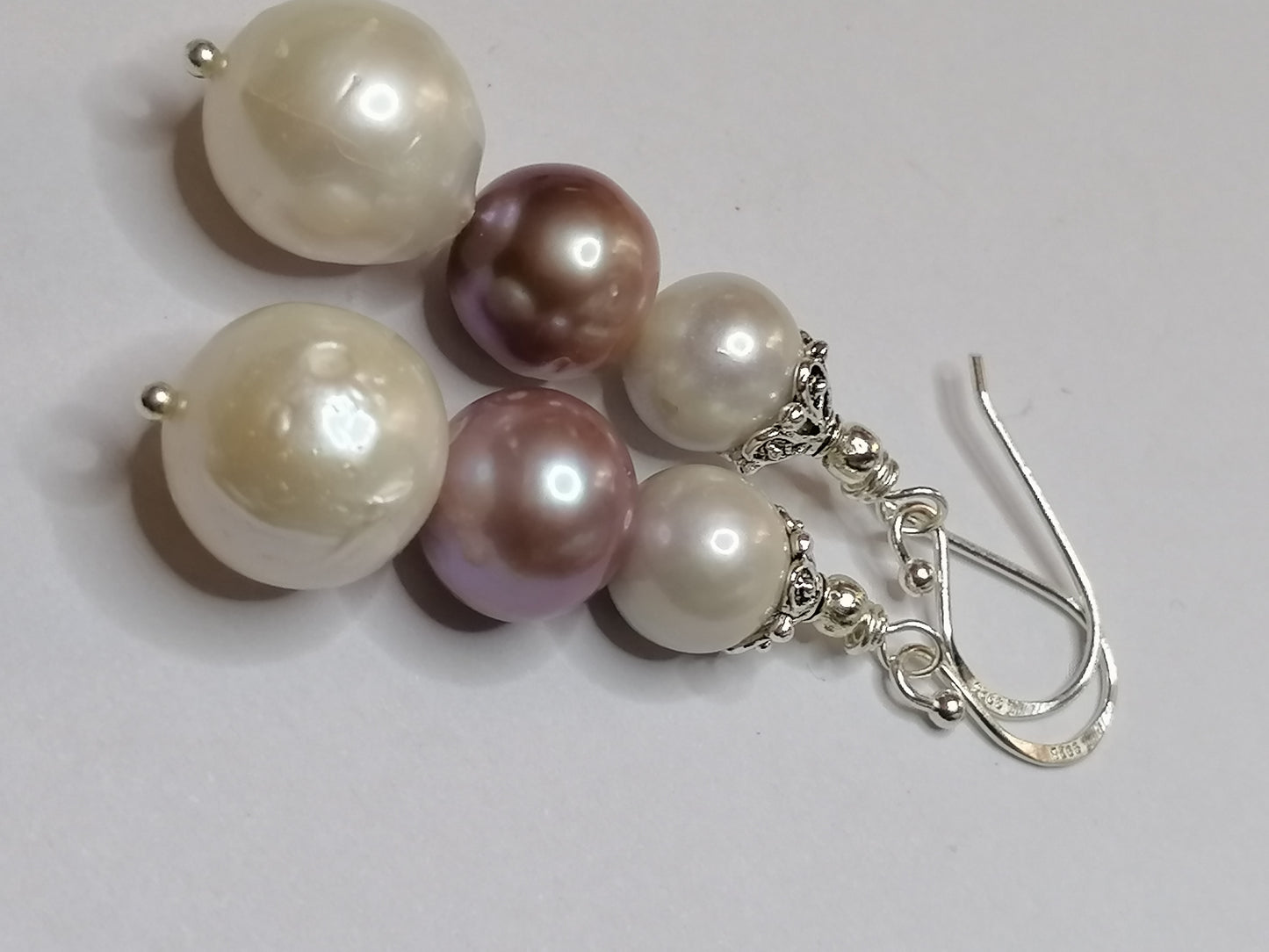 925 Sterling Silver Cultured Pearl Earrings Graduated 905