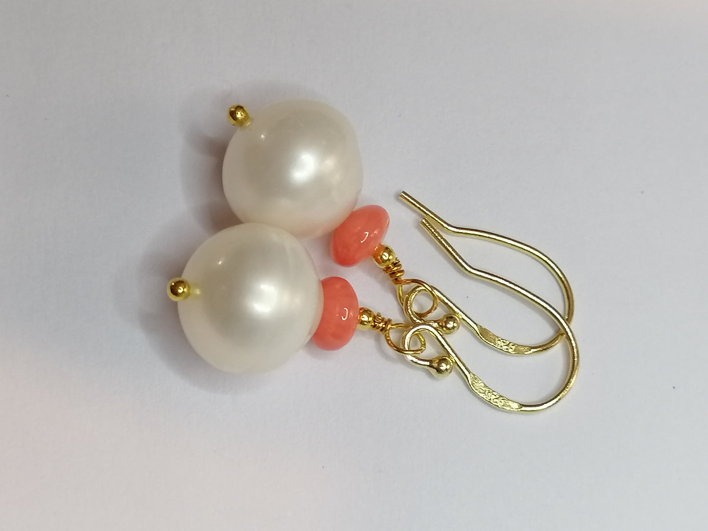 24ct Gold Vermeil 925 Sterling silver Cultured Freshwater Baroque Pearl Earrings with Pink Coral 950