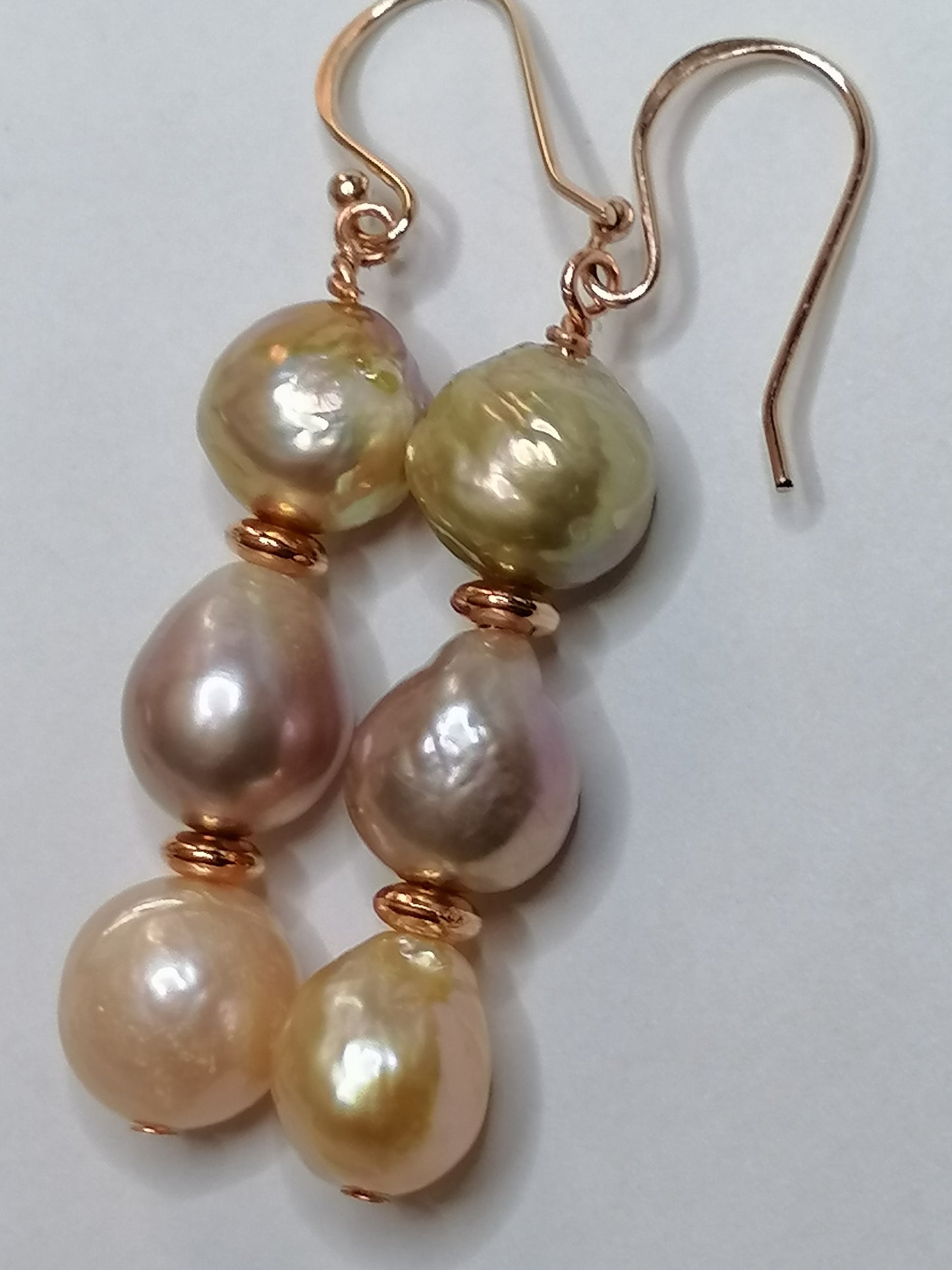 24ct Rose Gold Vermeil 925 Sterling silver Cultured Freshwater Kasumi Pearl Stack Earrings 998